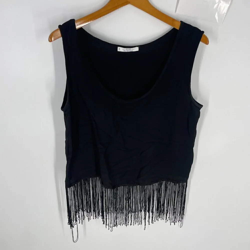 Mango MNG fringe top black sz M - Picture 5 of 12